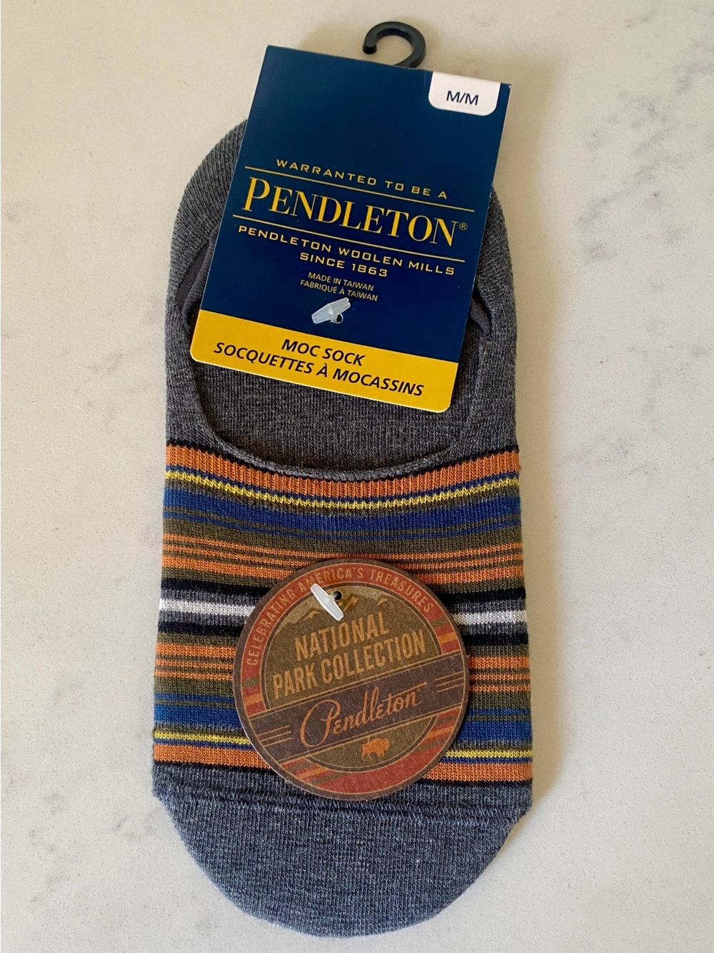 NEW NWT Pendleton Moc Socks Ankle No Show Grey Stripe Olympic National Park M